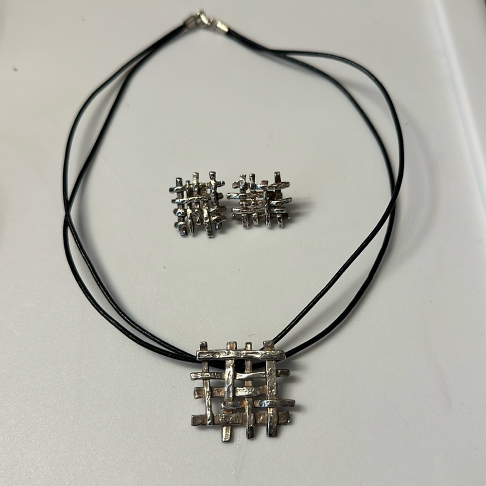 Silver necklace and earrings